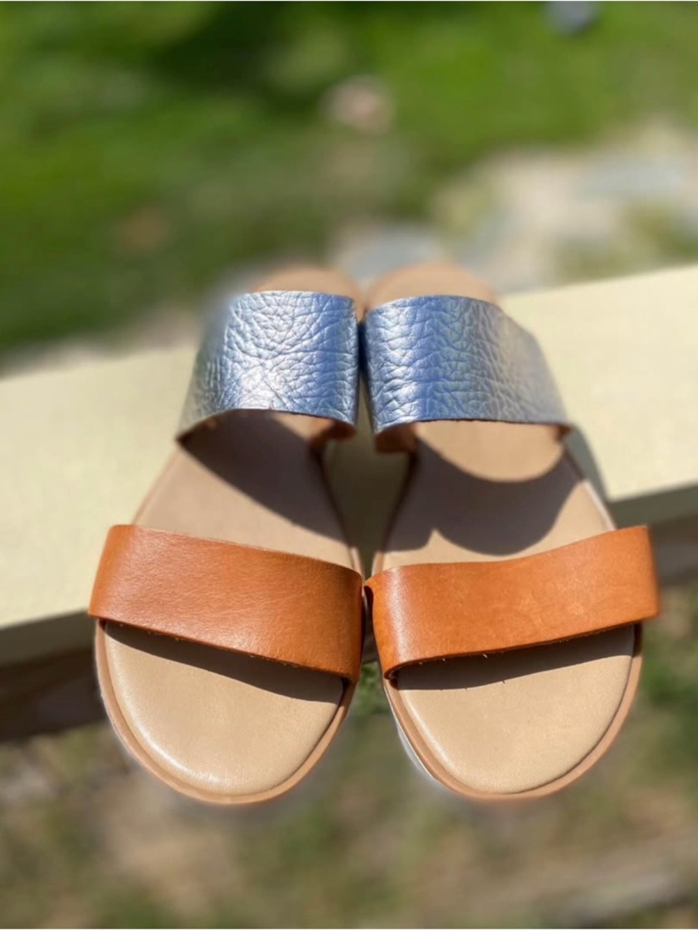 A. Giannetti Made in Italy Leather Sandals Size 6.5 Tan Silver Slide Platform
